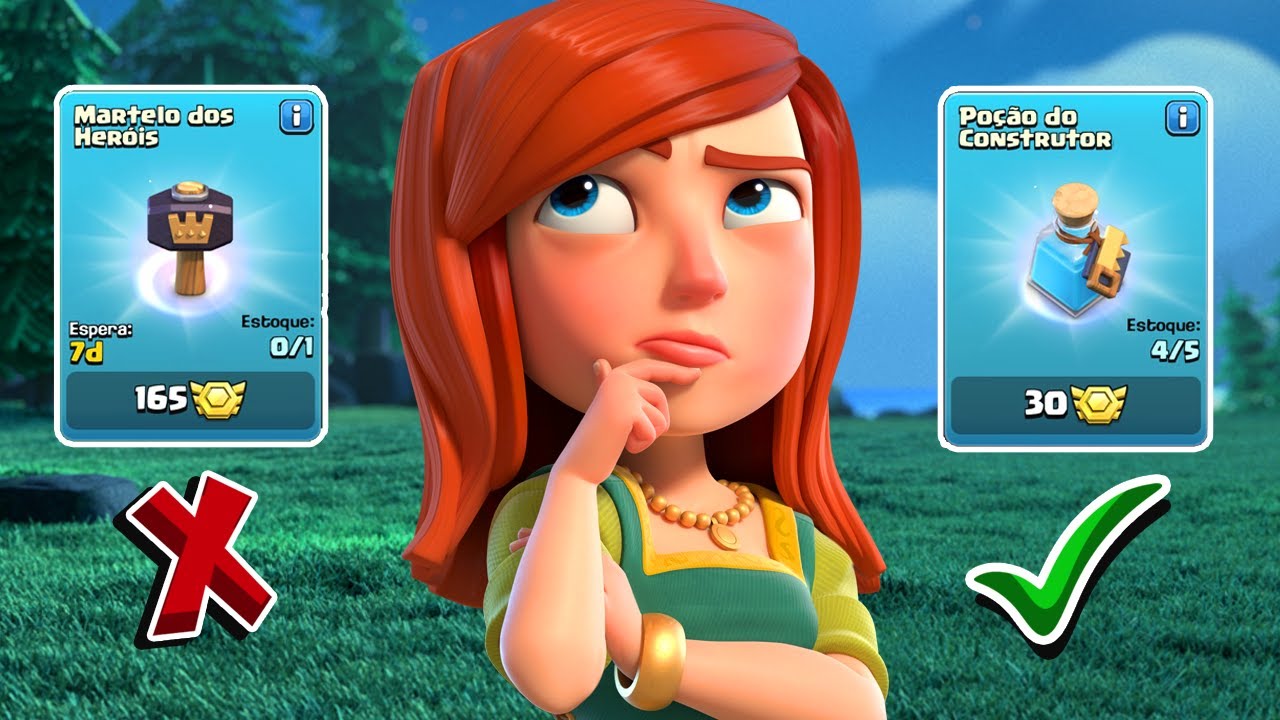 NÃO COMPRE MARTELO DOS HERÓIS E SIM POÇÕES DO CONSTRUTOR... VEJA OS MOTIVOS NO CLASH OF CLANS!