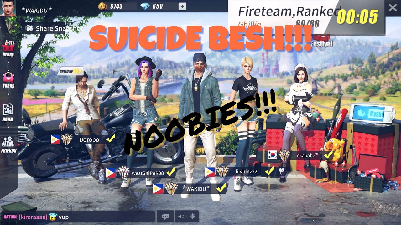 SUICIDE BESH!!🕹PLAY RULES OF SURVIVAL!!WITH THE NOOBIES!!😂ft.DOROBO,INKABABE,WESTSNIPER,LILVHINZ.