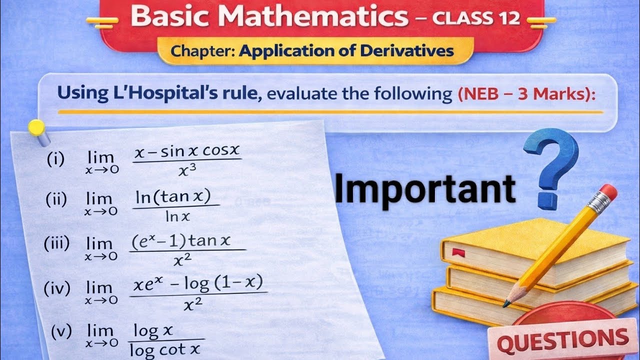 #class12, application of derivatives, L-Hospital rule, Basic math, important question 