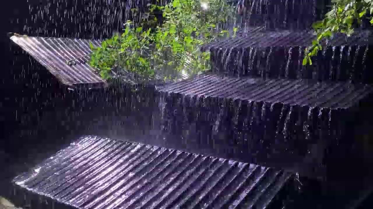 Night Rainstorm Ambience | Rolling Thunder on Metal Roof (No Music)