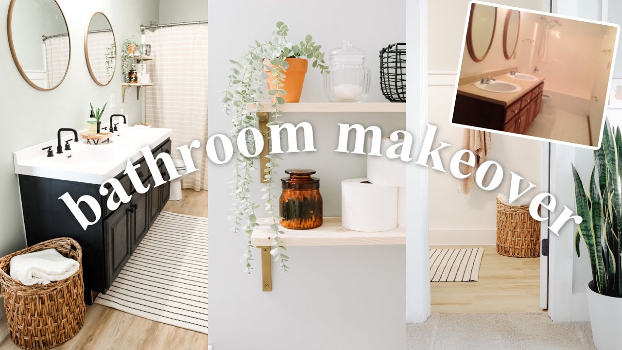 DIY BATHROOM MAKEOVER ON A BUDGET! | Painting, Flooring, Vanity