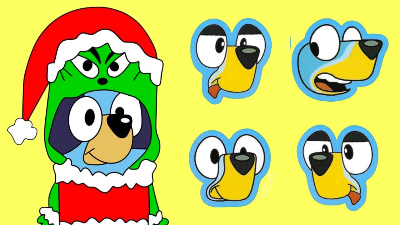 Bluey Grinch Christmas Stickers! DIY Make a Face Activity - Bluey & Friends AND The Grinch! #bluey
