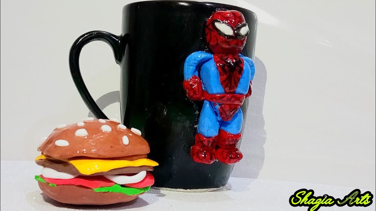 Spider Man Made With PolymerClay on a Cup 