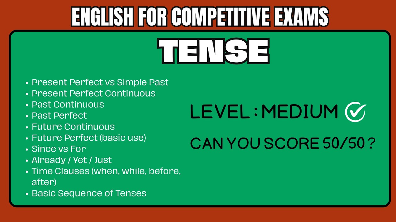 Tense Quiz- Competitive Exam|Medium Level #partsofspeech #toefl #cat #tnpsc #cuet #tense #pasttenses