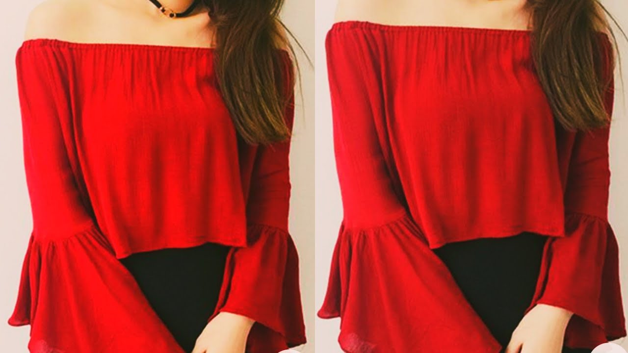 OFF SHOULDER CROP TOP with RUFFLE SLEEVES DESIGN CUTTING AND STITCHING | simple and stylish