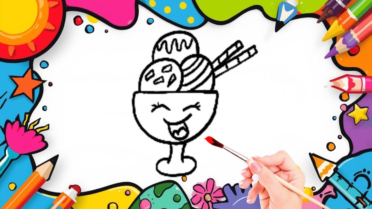 How To Draw cute Ice Cream Drawing, Painting & Coloring For Kids and Toddlers_🌈🎨 🐋