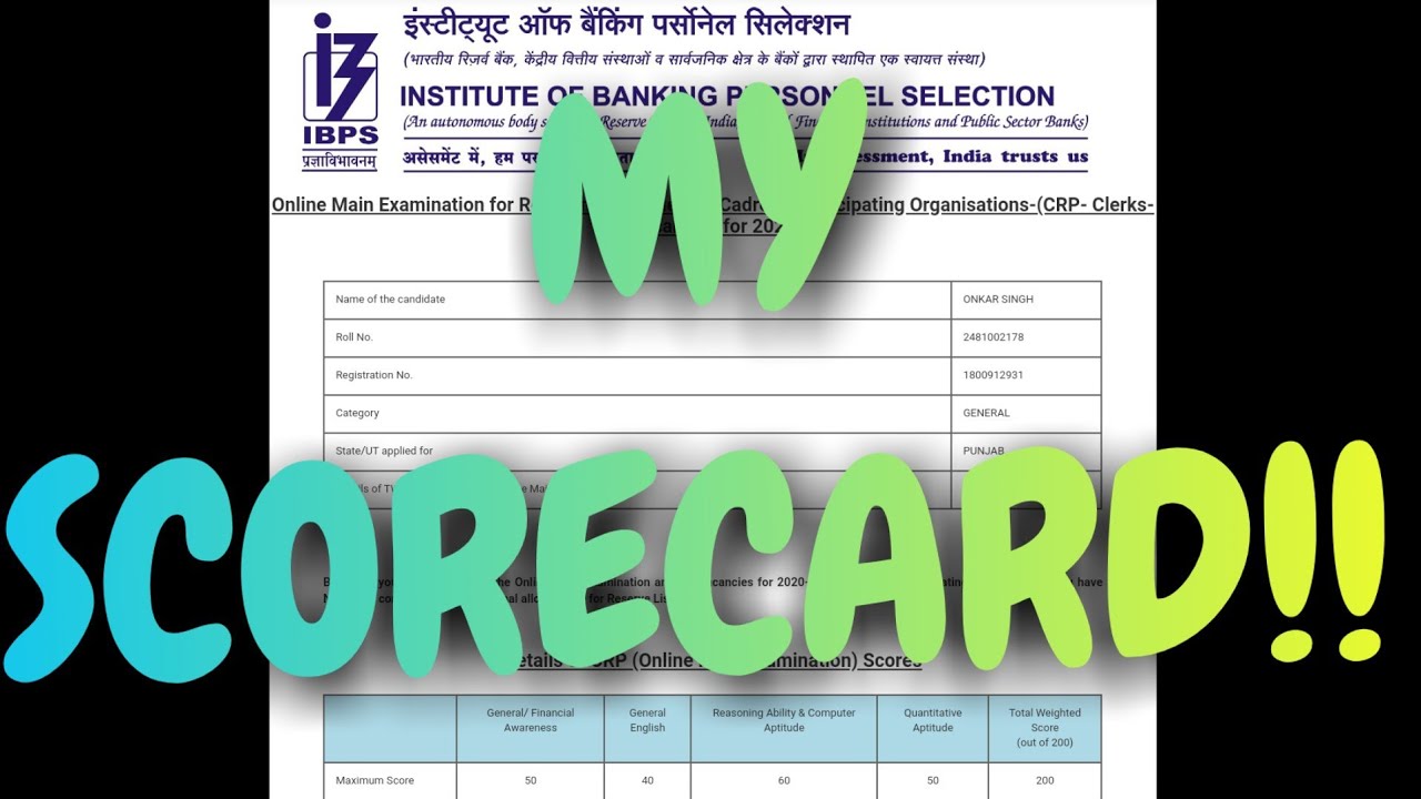 My IBPS  clerk mains 2019-20 SCORECARD | Study site