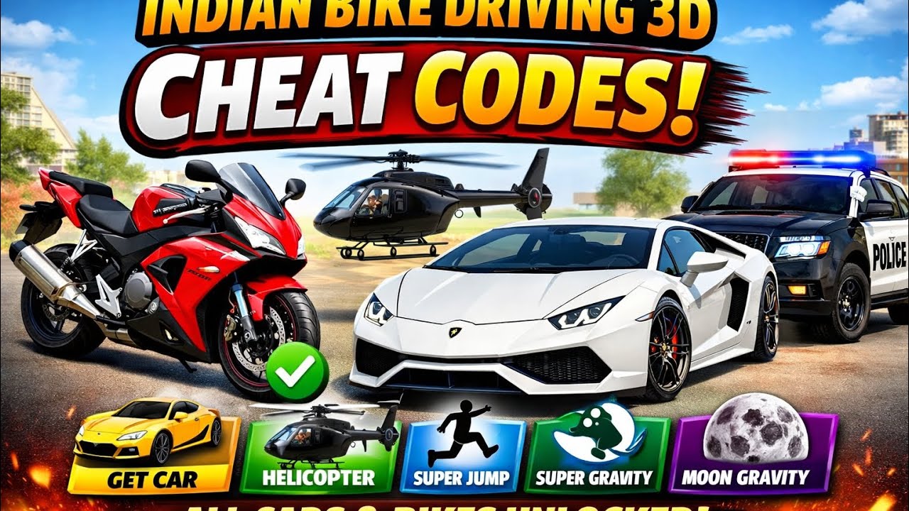 🔥 Indian Bike Driving 3D Cheat Codes | All Cars & Bikes Unlock 🚗🏍️