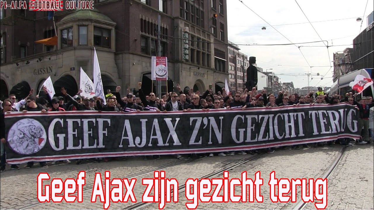 Ajax fans (protest) marching through Amsterdam