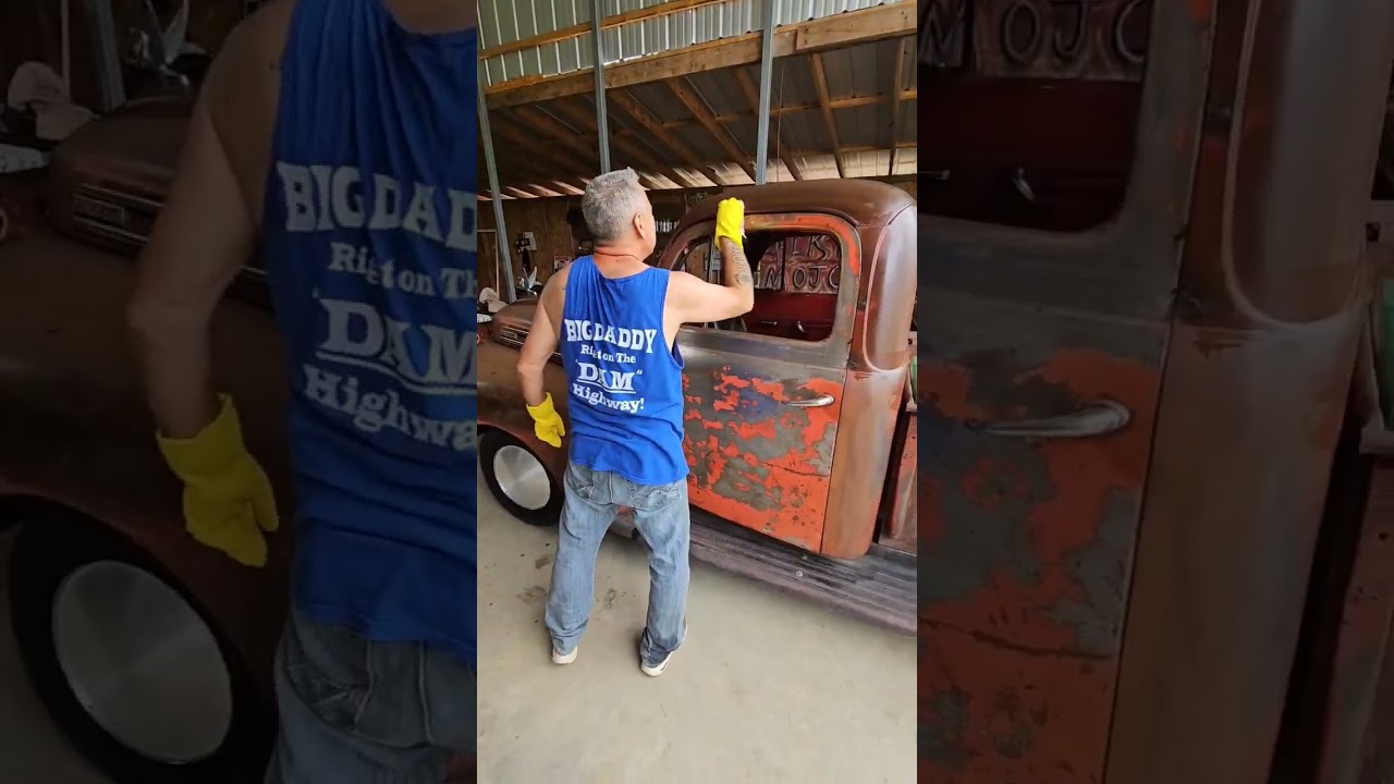 Applying Poppys Patina on a rusty 1950 ford f1 truck .