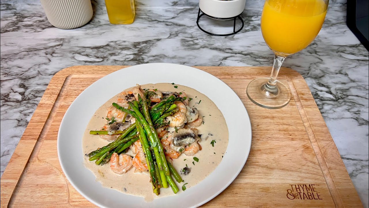 CAMARONES EN CREMA CON CHAMPIÑONES |ESPARRAGOS | CENA ROMÁNTICA ❤️ | SABOR DEL BUENO 