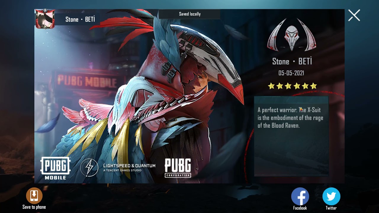 Maxed 6 STAR Blood Raven X-Suite PUBG MOBILE