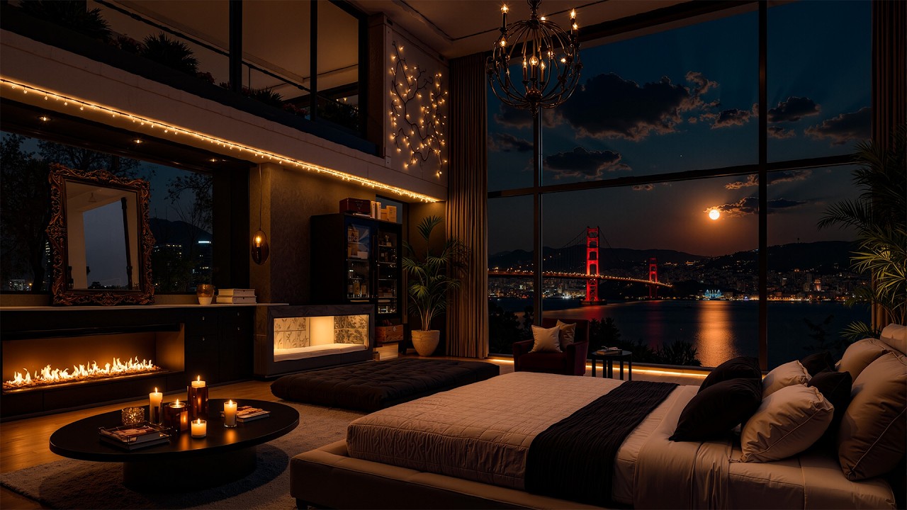 Sweet Jazz In A Luxury Bedroom Above The Moonlit Bay - Soft Jazz Helps You Fall Asleep Naturally