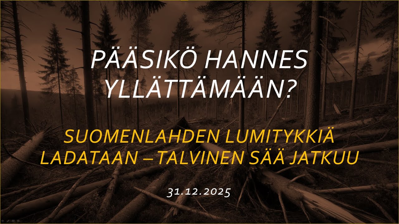 Pääsikö Hannes yllättämään? Suomenlahden lumitykkiä ladataan - lumisateita etelään (31.12.2025)