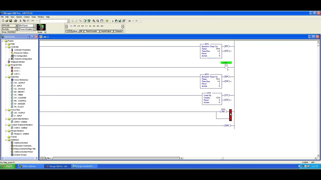 5 time ON /OFF Lamp using  Retentive Timer /  up counter instruction | Allen-Bradley PLC