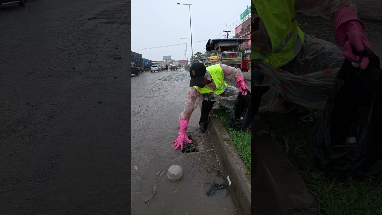 Clearing a Clogged Culvert Drain After Heavy Rain!  #draincleaning #shorts  #communitycleanup