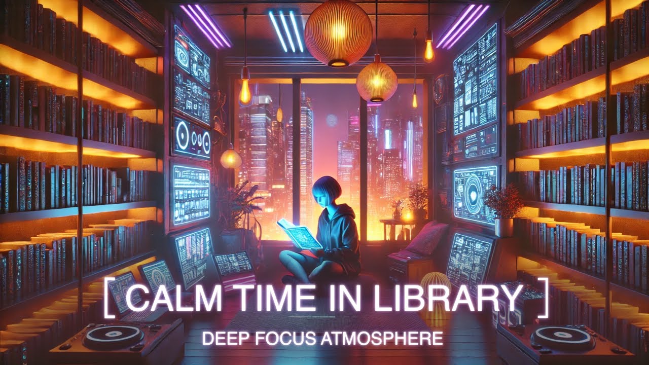 Cyberpunk Library Ambience - Focus Music & Neon Night Vibes for Deep Work & Study