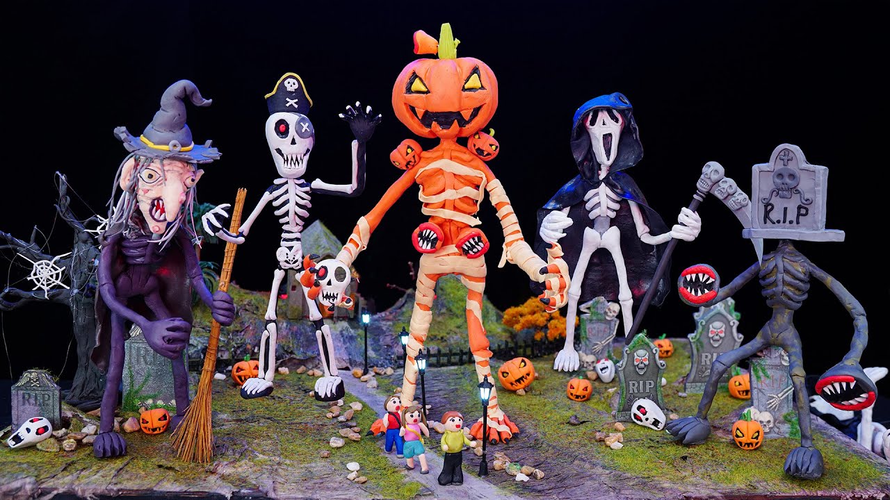 😱 All SIREN HEAD (Pumpkin,RIP, Grim Reaper, Witch, Pirate) in Halloween - Trevor Henderson with Clay