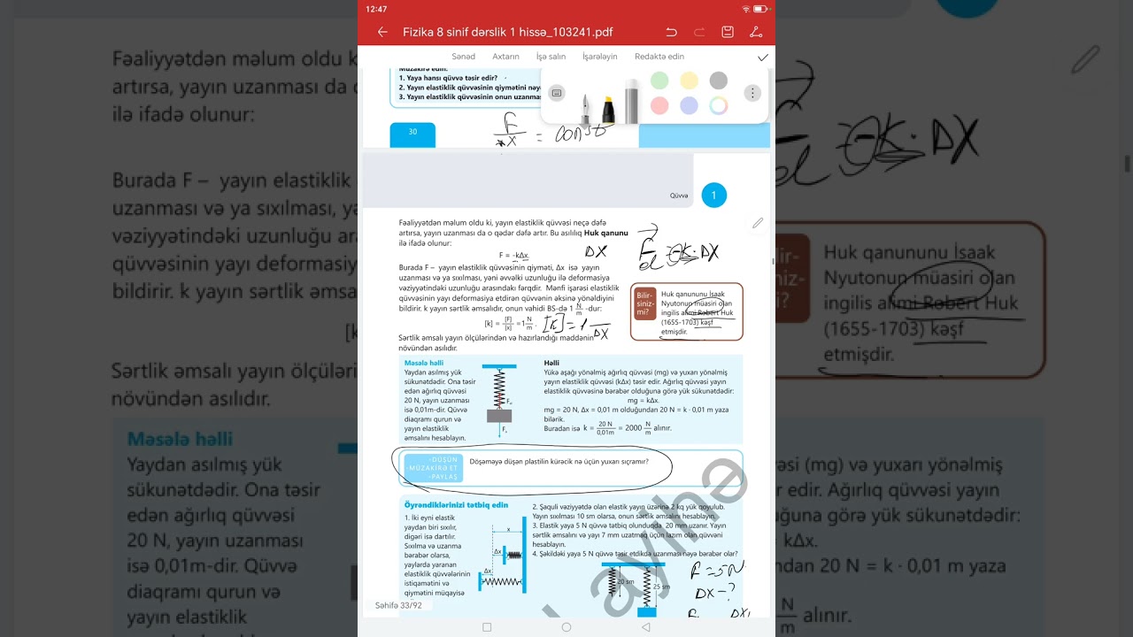 Fizika 8 sinif. Dərs 1.7. Elastiklik qüvvəsi