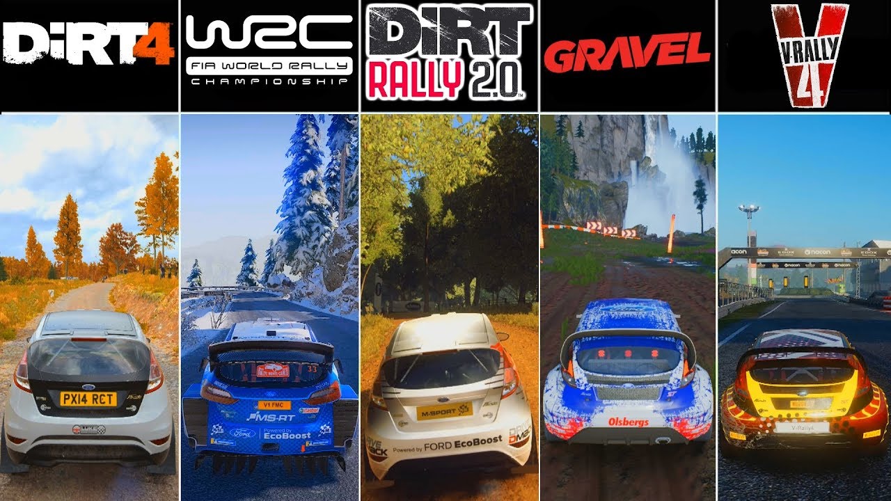 Dirt 4 vs WRC 8 vs Dirt Rally 2.0 vs Gravel vs V-Rally 4 | Ford Fiesta Comparison