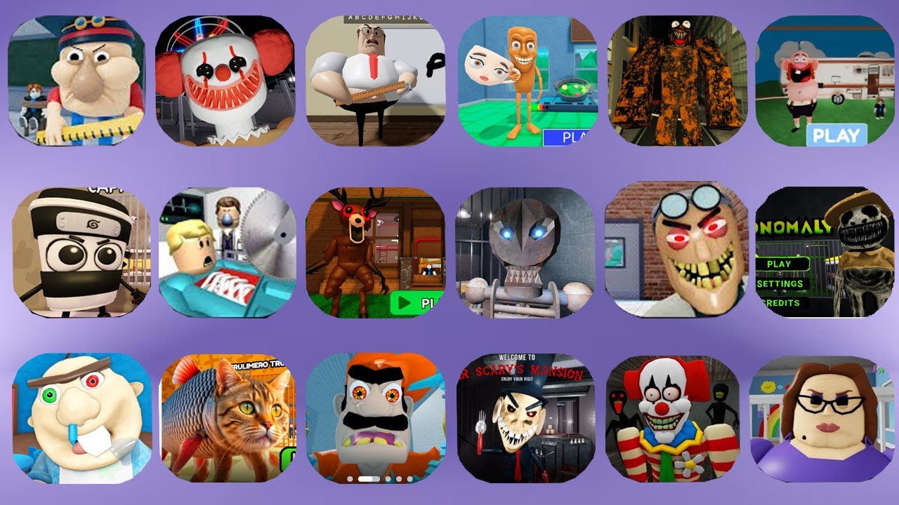 ROBLOX, EPIC SCHOOL ESCAPE, CAPPUCCINO ASSASSINO,  MR CRAZY'S CARNIVAL(OBBY), SIR SCARY'S MANSION...