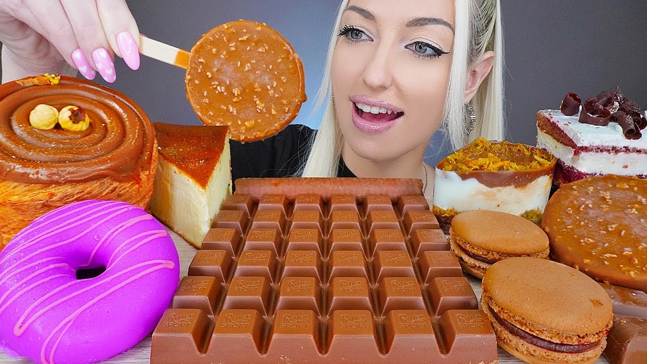 ASMR EATING CHOCOLATE, ICE CREAM, CAKE, MACARONS, DESSERT, MUKBANG, 초콜릿 디저트 먹방