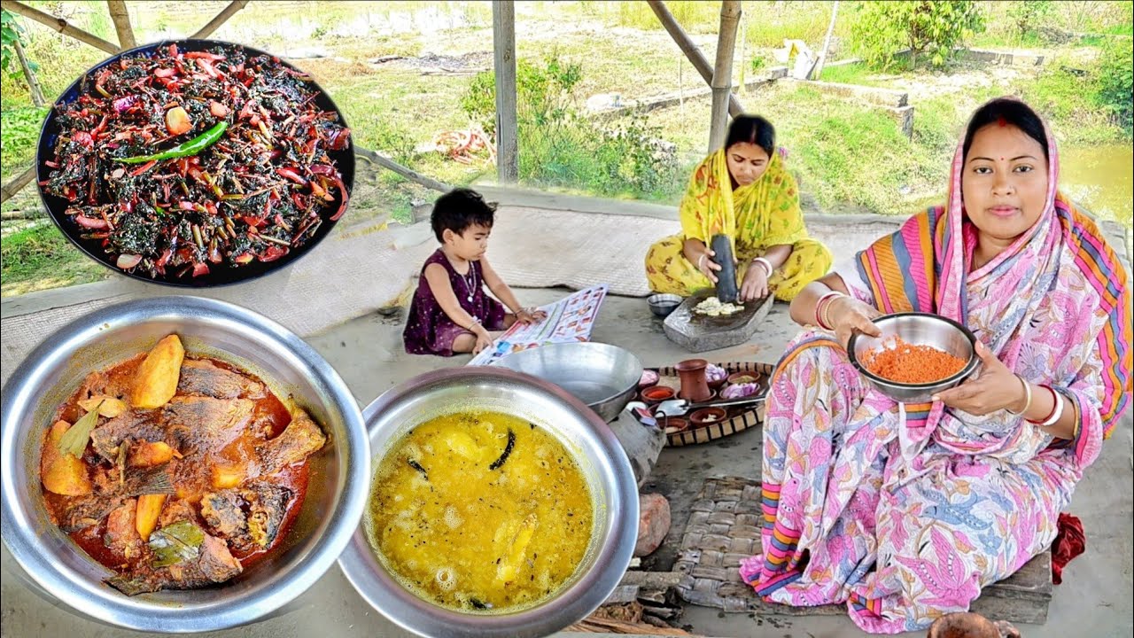 লালশাক ভাজা, কাঁচা আমের টকডাল আর তেলাপিয়া মাছের ঝাল রান্না গরমের দিনে দুপুরে জমজমাট খাওয়া দাওয়া