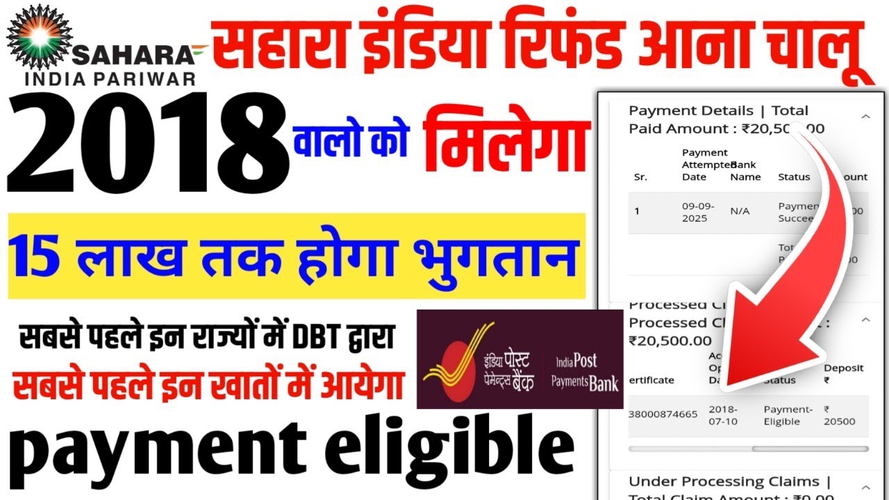 सहारा रिफंड 2018 वाला Payment मिलेगा refund सबसे पहले इन खातों में ट्रांसफार्मर DBT द्वारा नहीं मिला