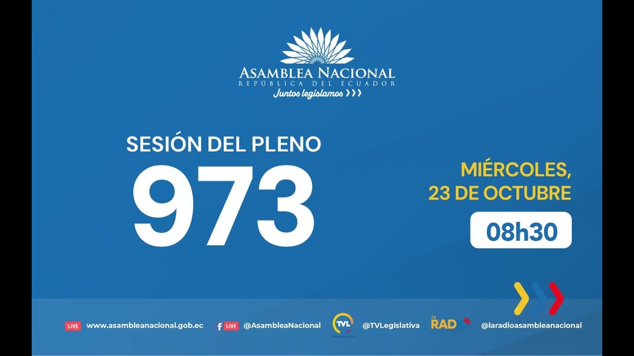Siga en vivo la Sesión 973 del Pleno de la Asamblea Nacional del Ecuador