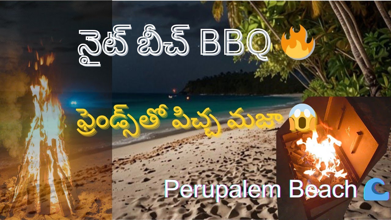Perupalem Beach Night Out 🌊 | BBQ Fish & Chicken Cooking | 60 Shots Fireworks 🎆