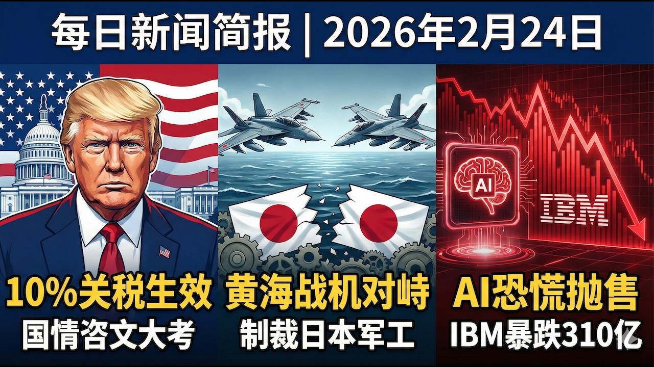 IBM单日蒸发310亿！OpenAI坦承企业AI渗透率接近零｜特朗普关税+中国军工施压+英伟达财报生死战 | 黄海美中战机对峙｜特朗普10%关税正式生效