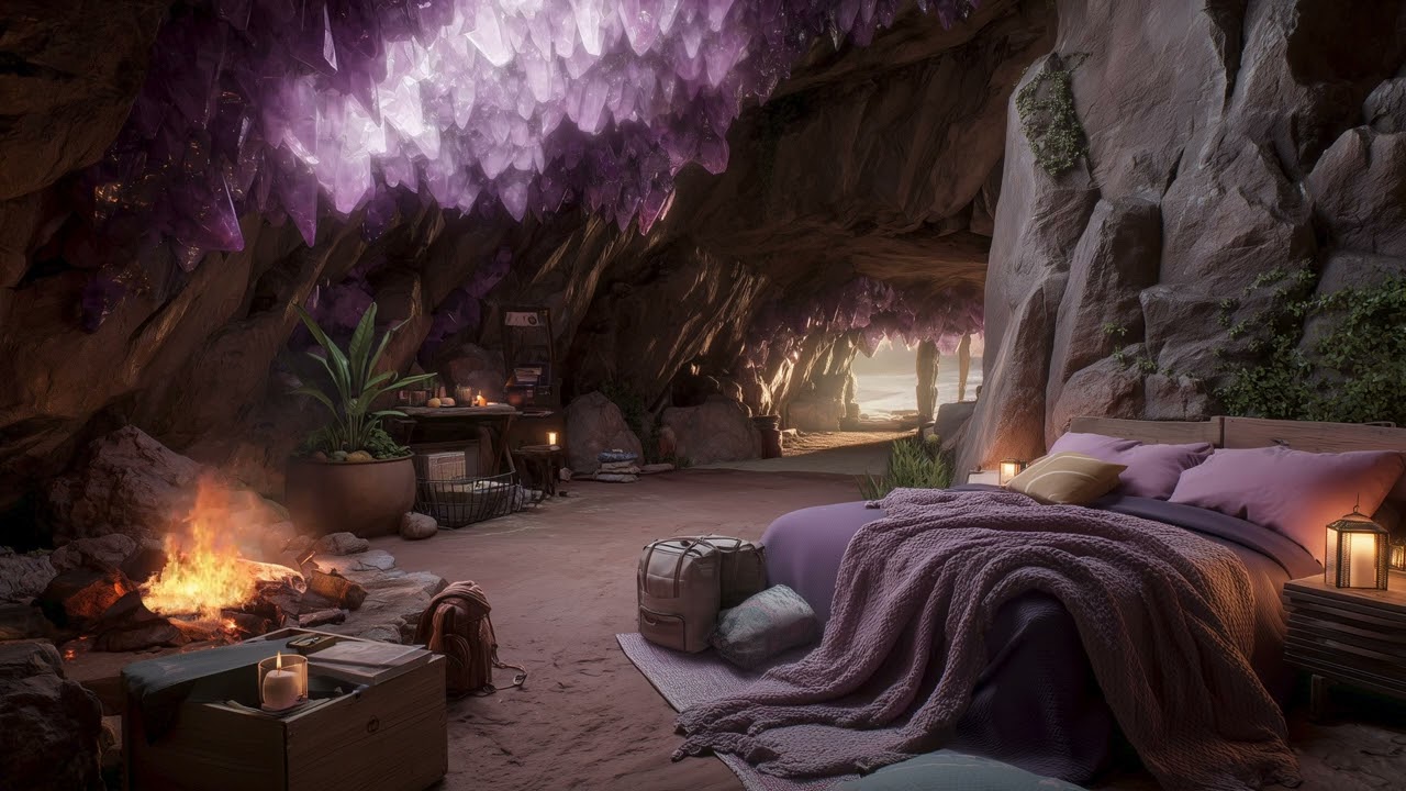 🎧 Coastal Cave Retreat | Ocean Waves, Fireplace & Wind Sounds | Sleep, Meditation & Tinnitus Relief
