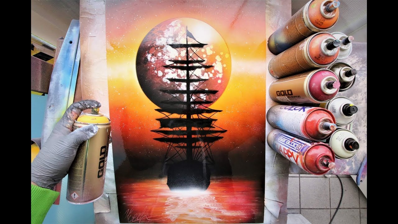 Blood moon ship - SPRAY PAINT ART - By Skech