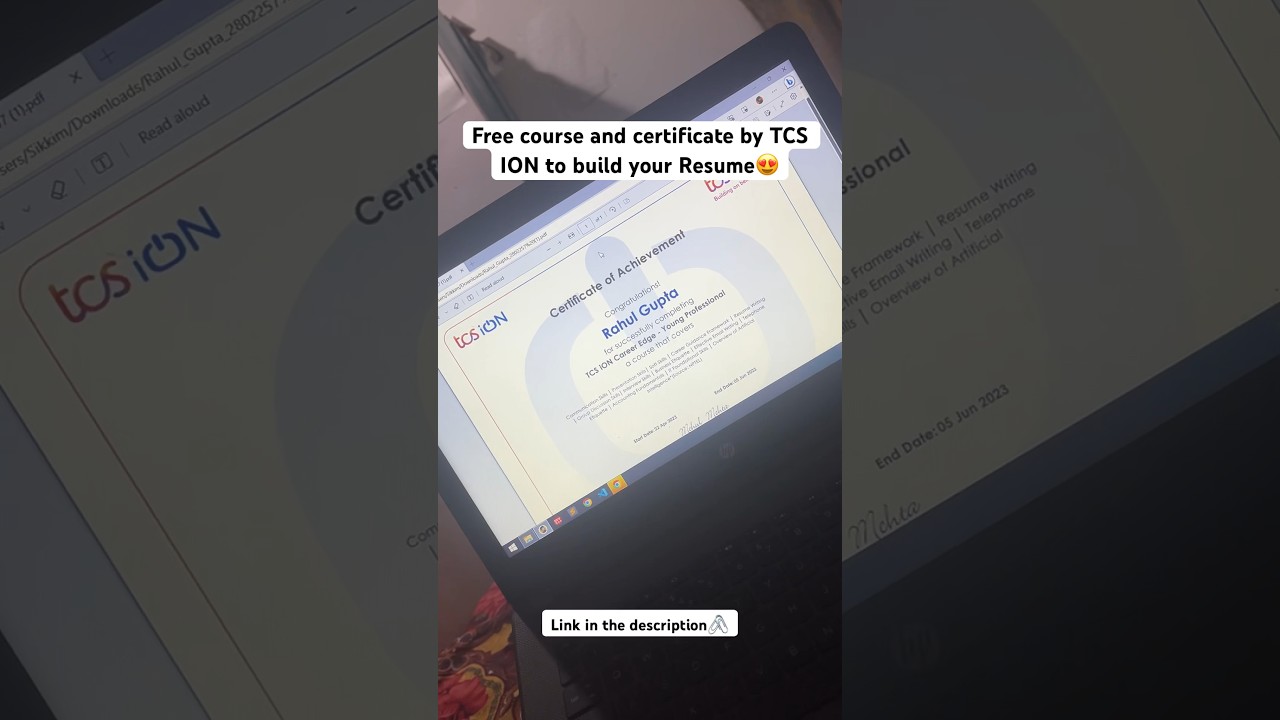 Free Course and Certificate by TCS ION to build your Resume🚀😍 #trending #tcs #trendaudio #youtube