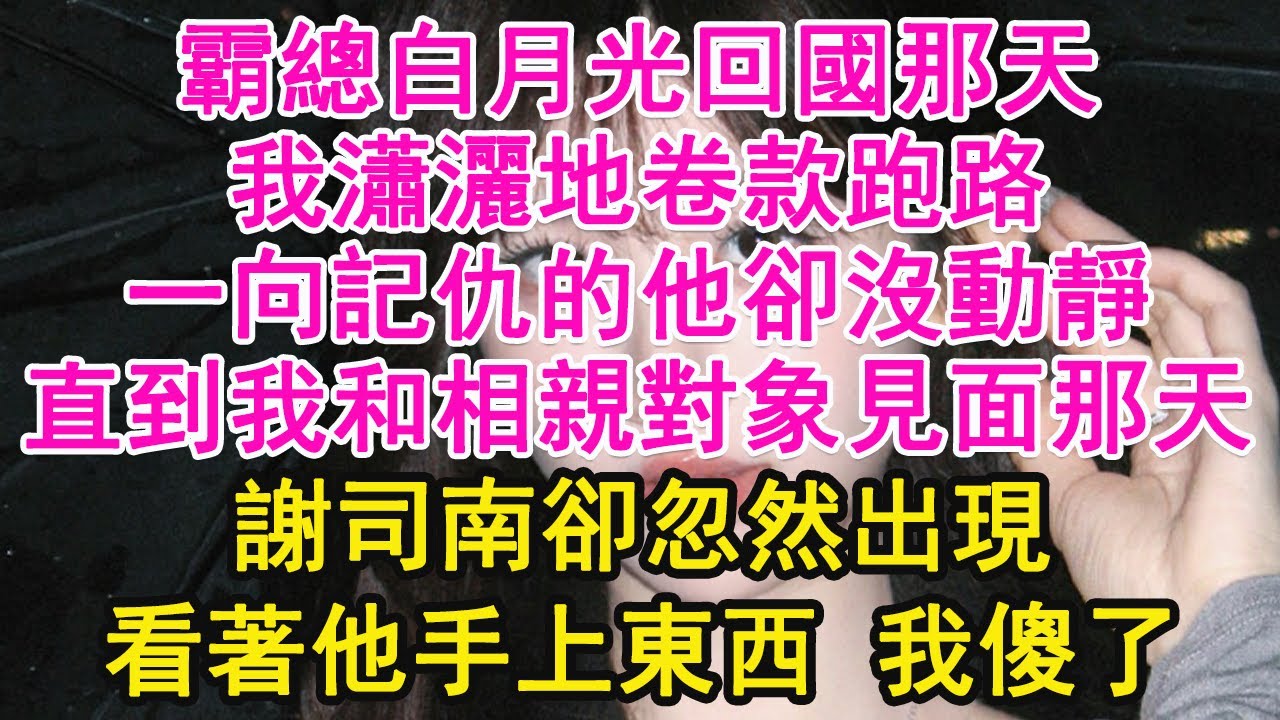 霸總白月光回國那天，我瀟灑地卷款跑路，一向記仇的他卻沒動靜，直到我和相親對象見面那天，謝司南卻忽然出現，看著他手上東西 我傻了【琉璃】【甜寵】【霸總】