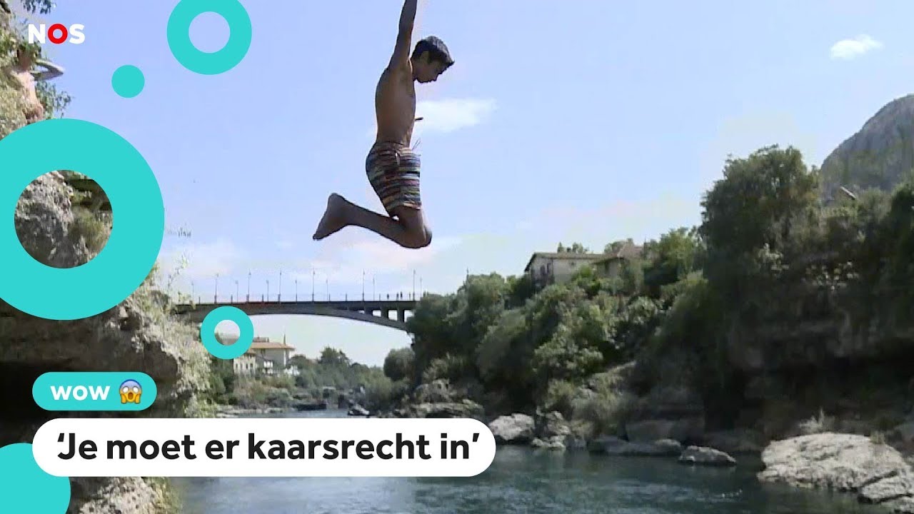 Kinderen in Bosnië oefenen voor sprong van super hoge brug