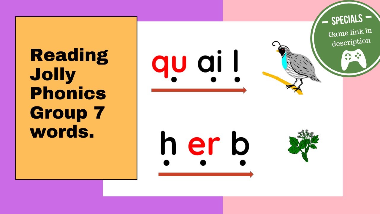 Jolly Phonics group 7 (qu, ou, oi, ue, er, ar)| Dot reading| Blending| Game included|No Music