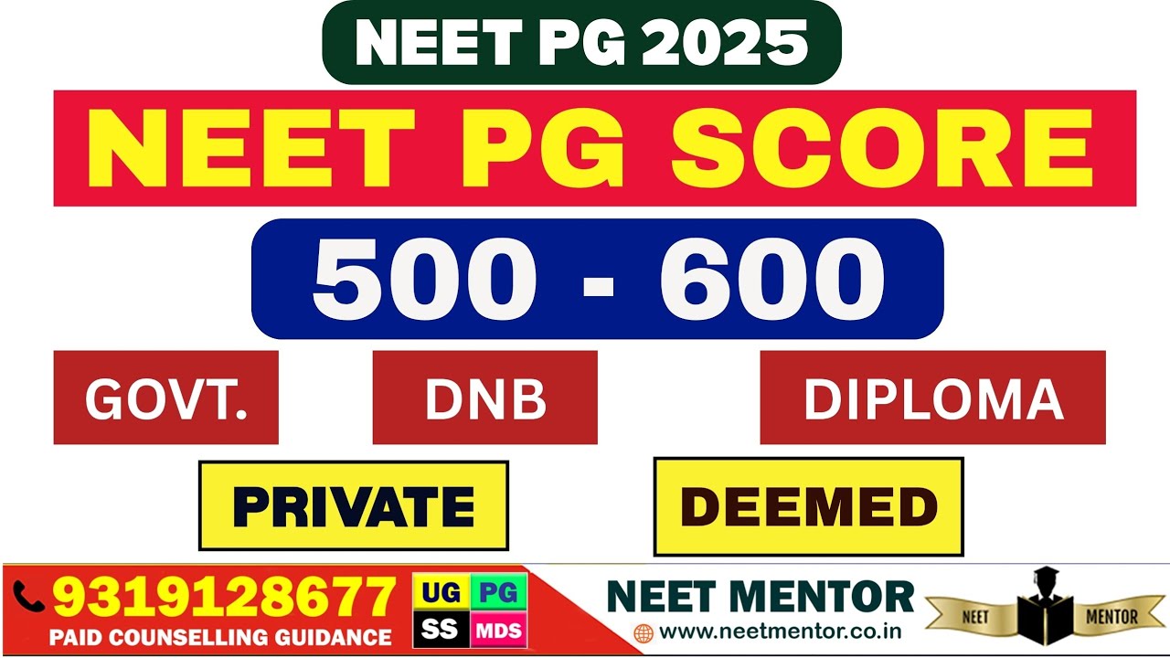 NEET PG 2025 🔥 Score between 500 to 600 Possible Options - DNB Government, Diploma Private & Deemed
