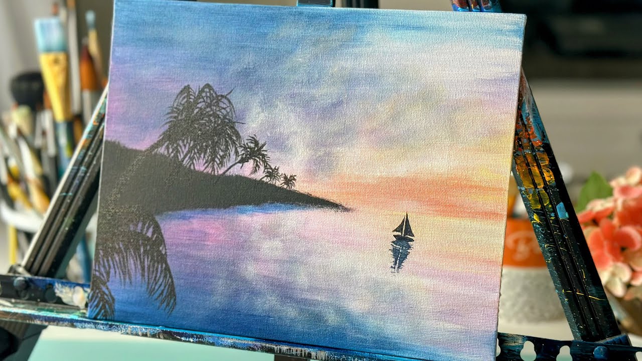Simple sunset painting for beginners / acrylic painting tutorial @helloart8