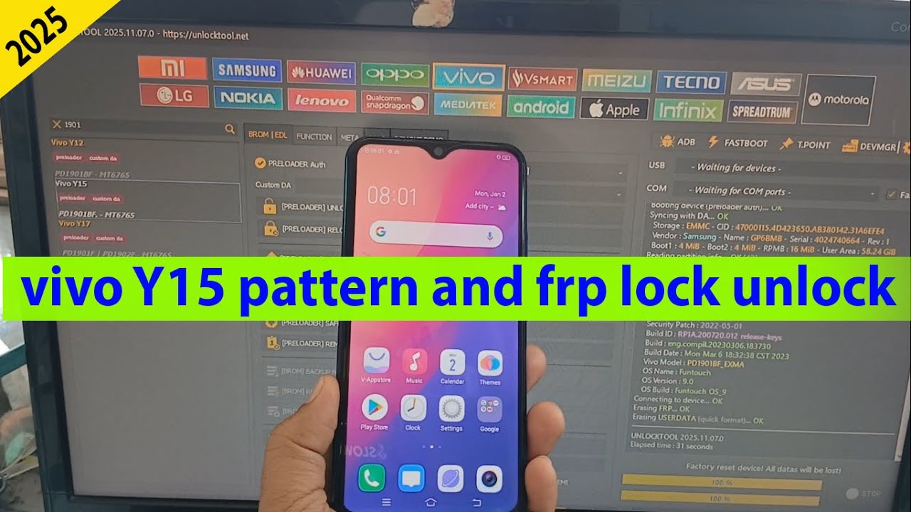 vivo Y15 pattern and frp lock unlock by unlock tool 2025.
