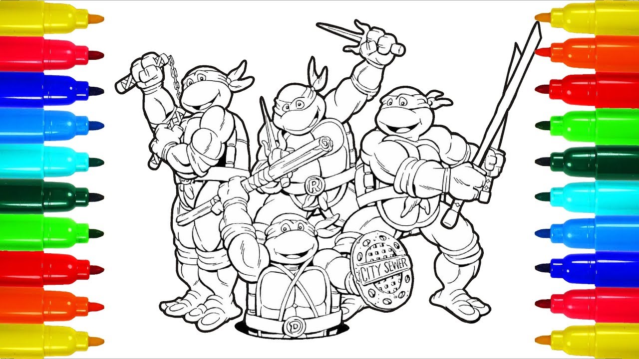 TEENAGE MUTANT NINJA TURTLES # 5 Coloring Pages | Colouring Pages For Kids With Colored Markers
