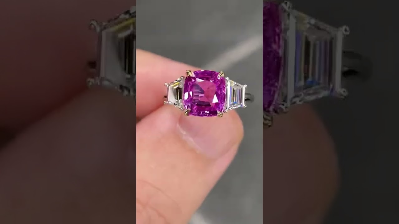 Amazing 4.2 Ctw Vivid Pink Sapphire & E VVS Diamond Ring Platinum 18K Yellow Gold (1)