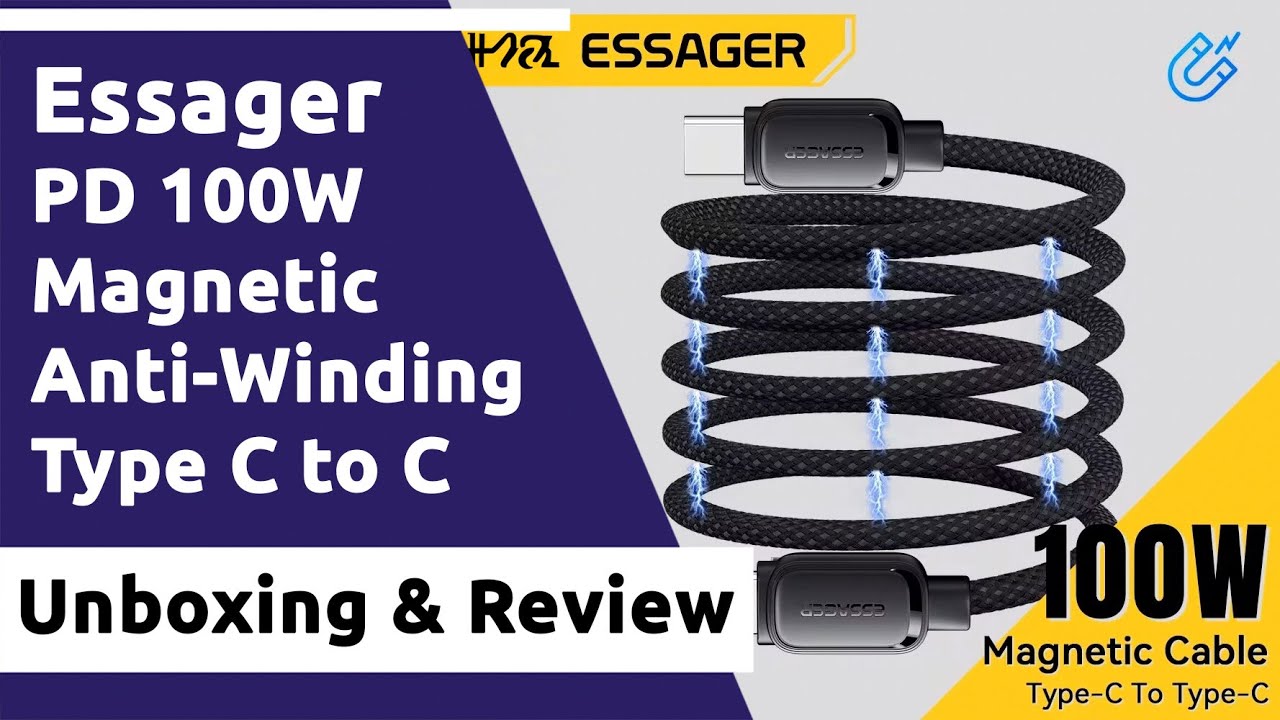 Essager PD 100W Magnetic Anti-Winding Type C to C Cable Unboxing, Test & Review #essager #typec