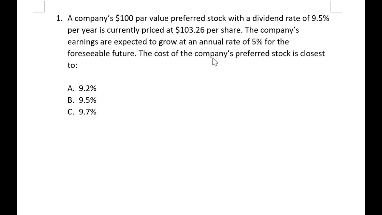CFA Level 1 Practice Mock Exam Corporate Finance part 1