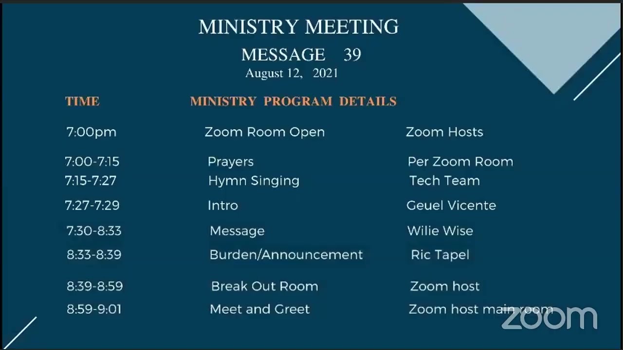 Online Ministry Meeting (Aug 12, 2021)