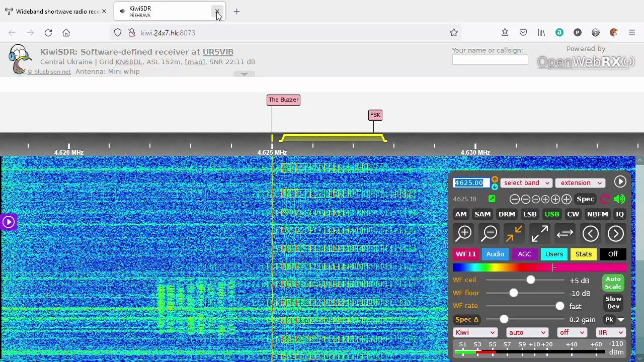 UVB-76 4625 kHz - short waves - Software defined receiver (KiwiSDR)