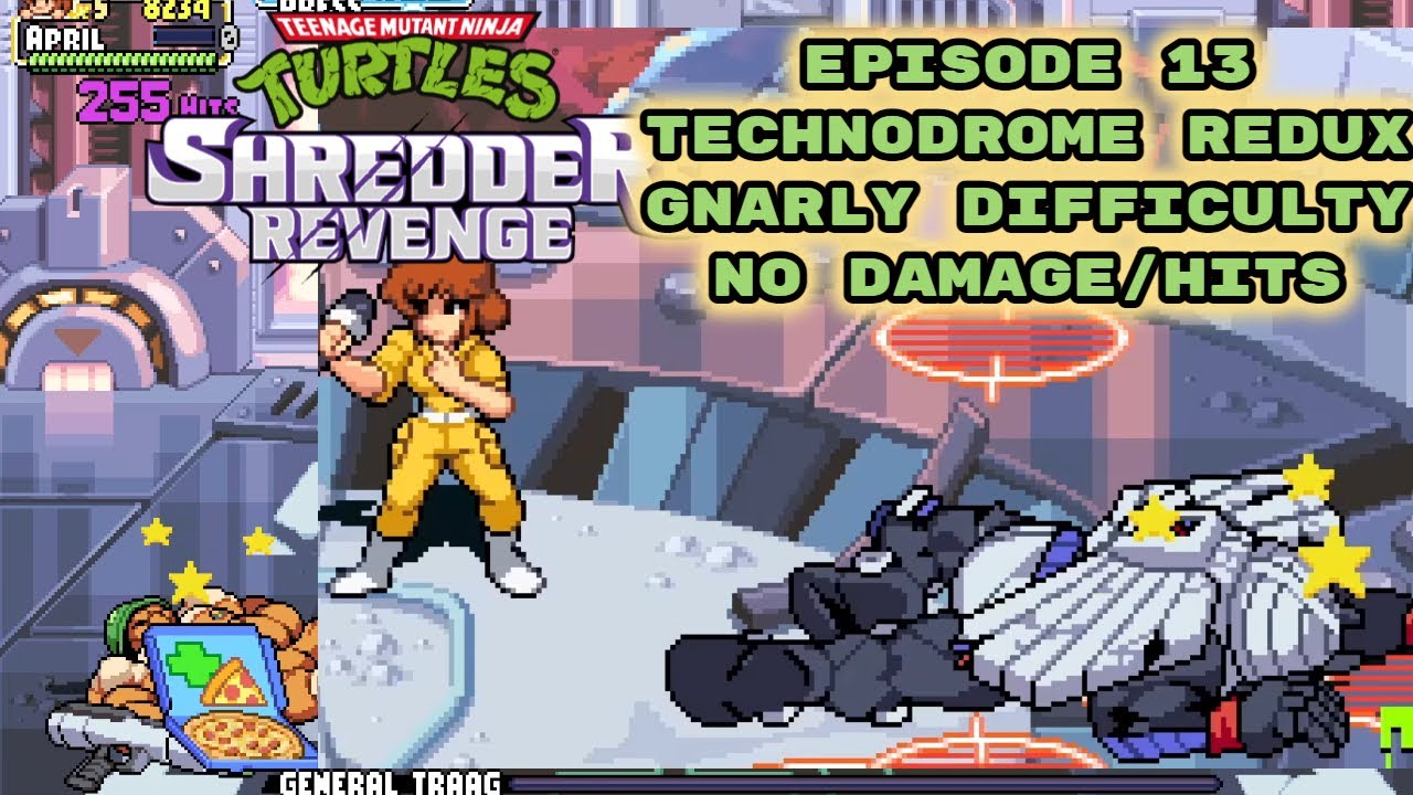 TMNT Shredder's Revenge No Damage/Hits Gnarly Story Ep 13 April Technodrome Redux Almost Full Combo