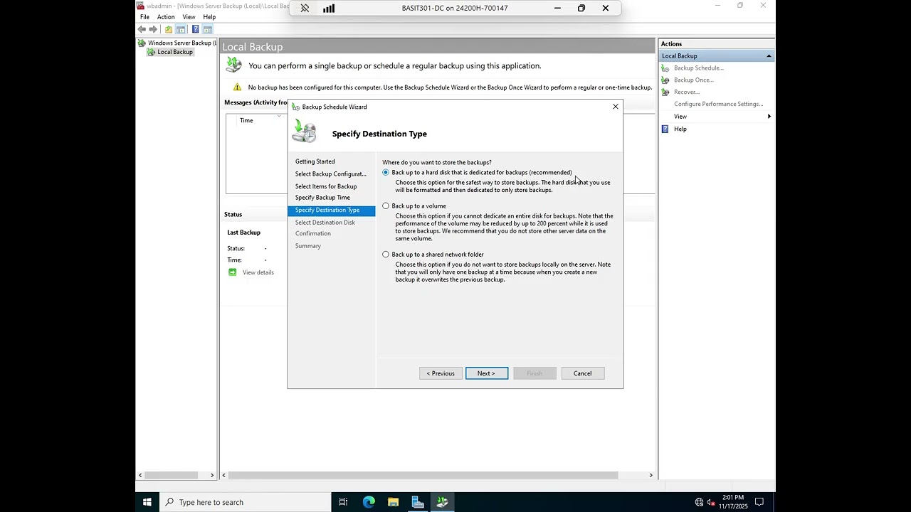 Использование резервного копирования Windows Server