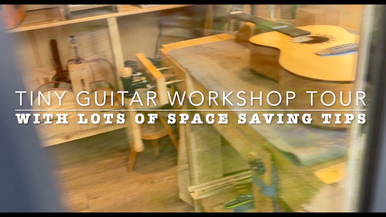 Tiny Guitar Workshop Tour. A peak inside the workshop I built with lots of space saving features.