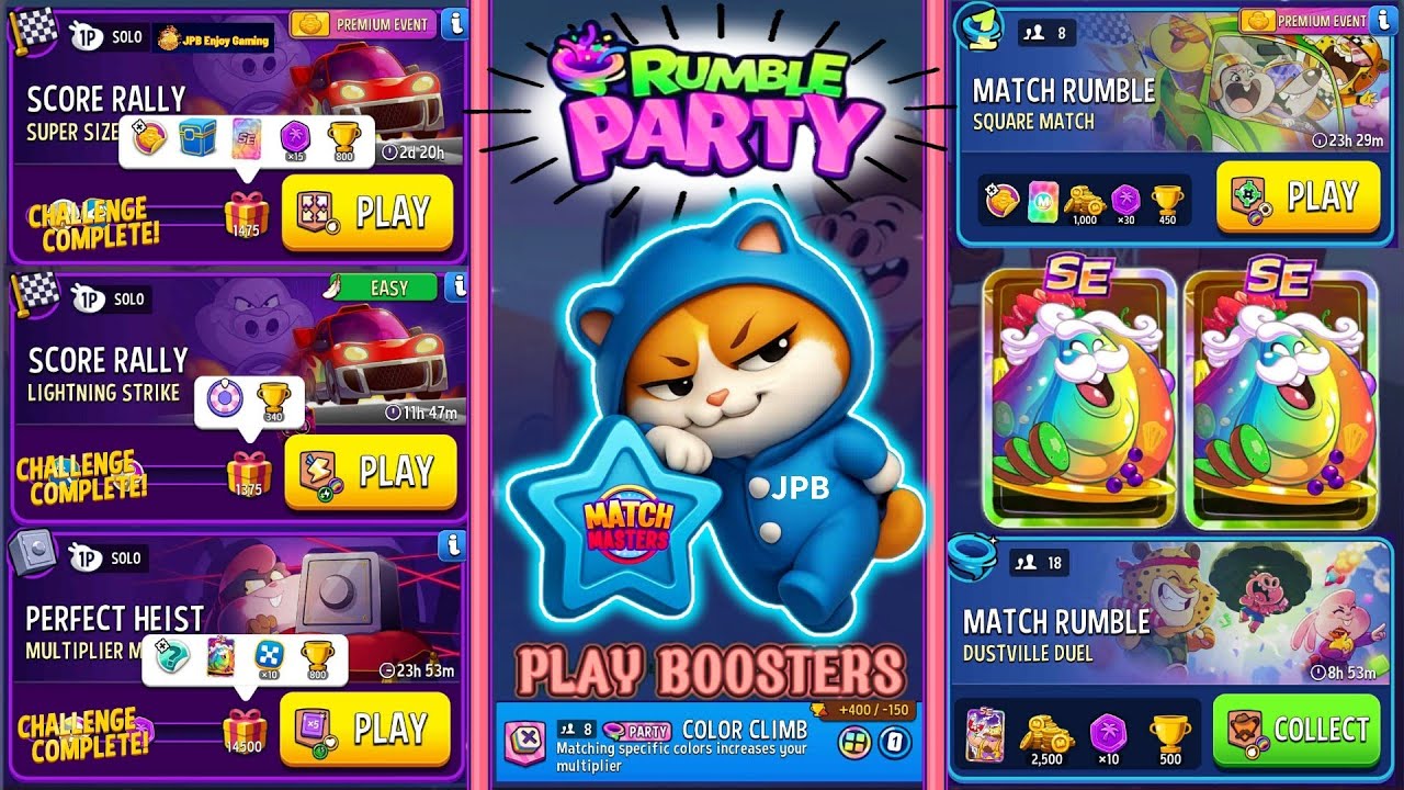 (3 Solo+2 Match Rumble+PARTY) Super Sized/ Lightning Strike/ Multiplier Madness/ Square Matches 
